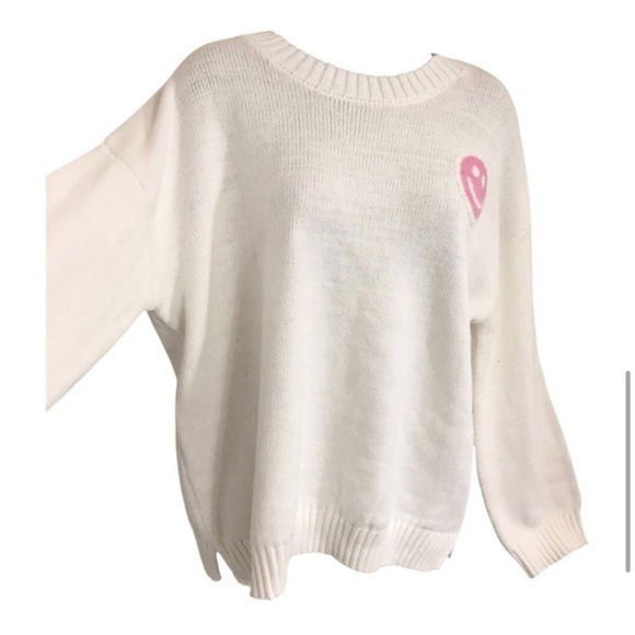 Jessica Simpson off white pink smiley face emoji‎ embroidered seeater size M - Picture 7 of 8